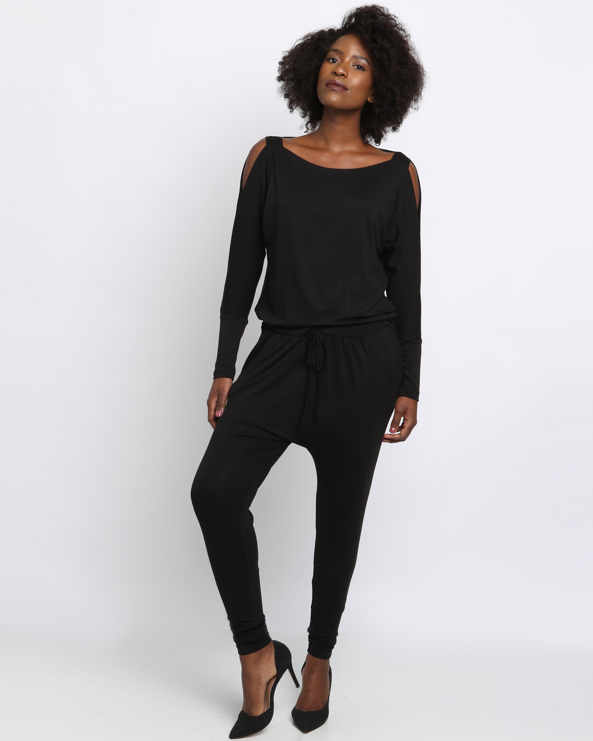 slick katerina cold shoulder jumpsuit black