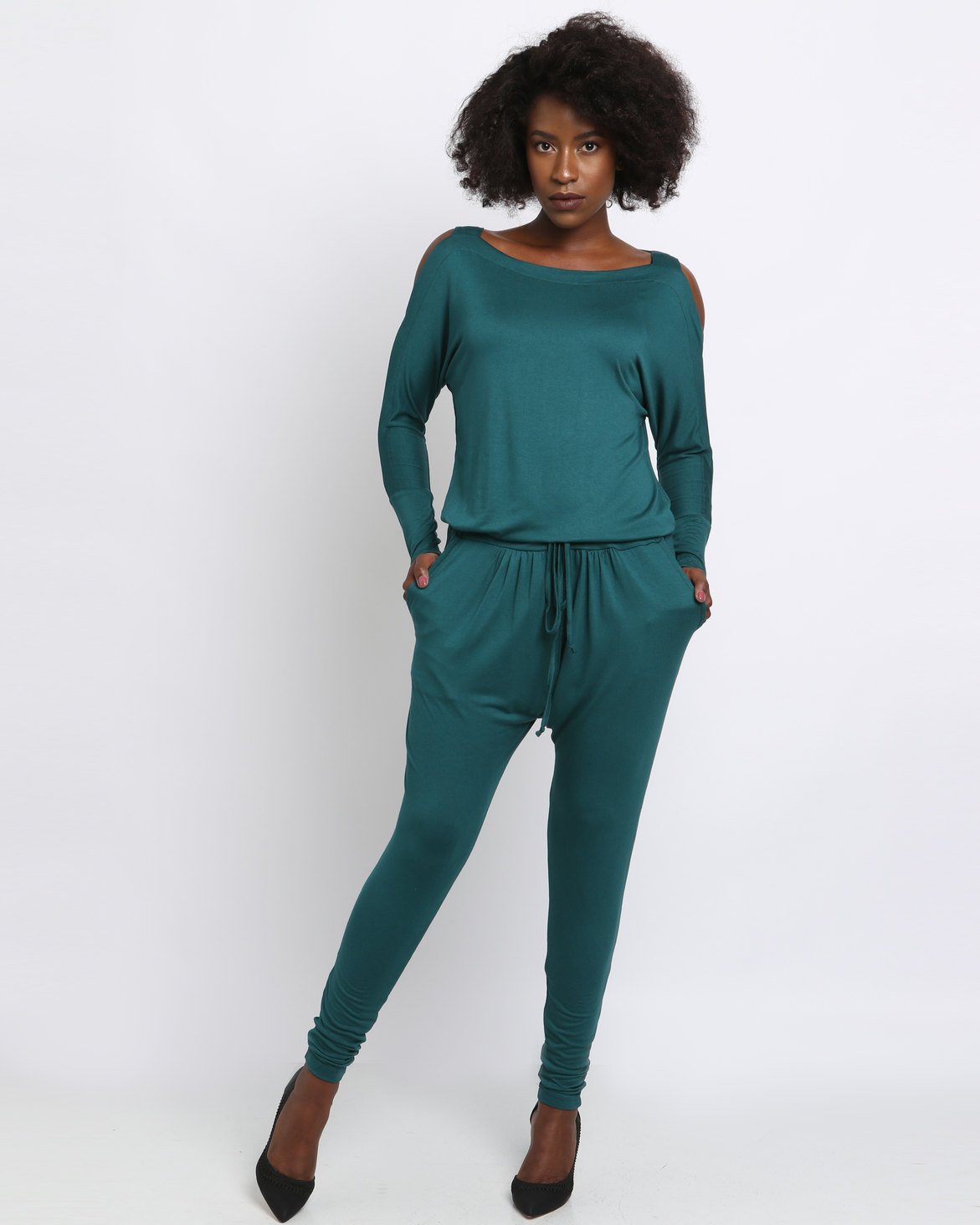 slick katerina cold shoulder jumpsuit green