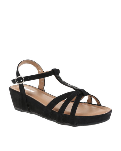 black Wedges Black Bata Heeled wedge  Slingback Wedge Sandals sandals slingback Shoes Wedges Mid