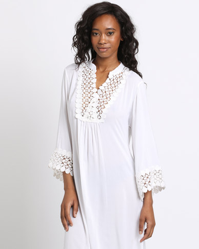 Lila Rose Resort Mandarin Collar Kaftan White Zando