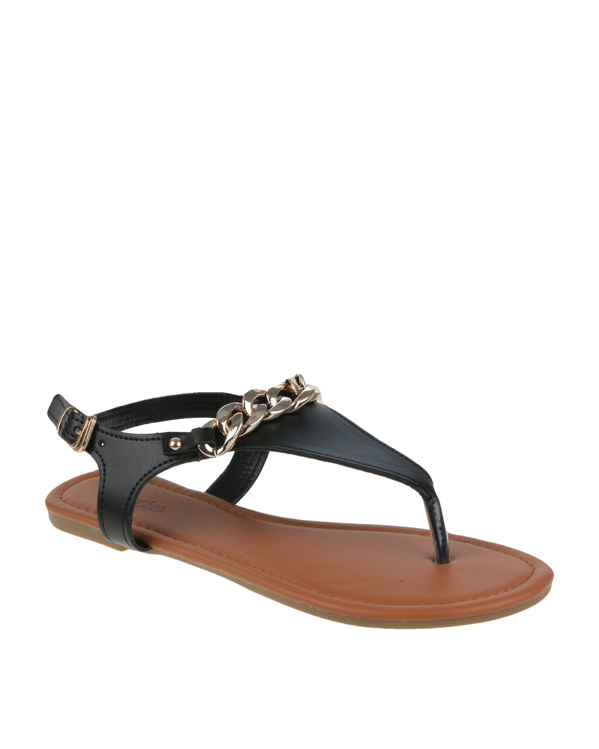 Bata Ladies Sandals With Gold Chain Detail Black | Zando