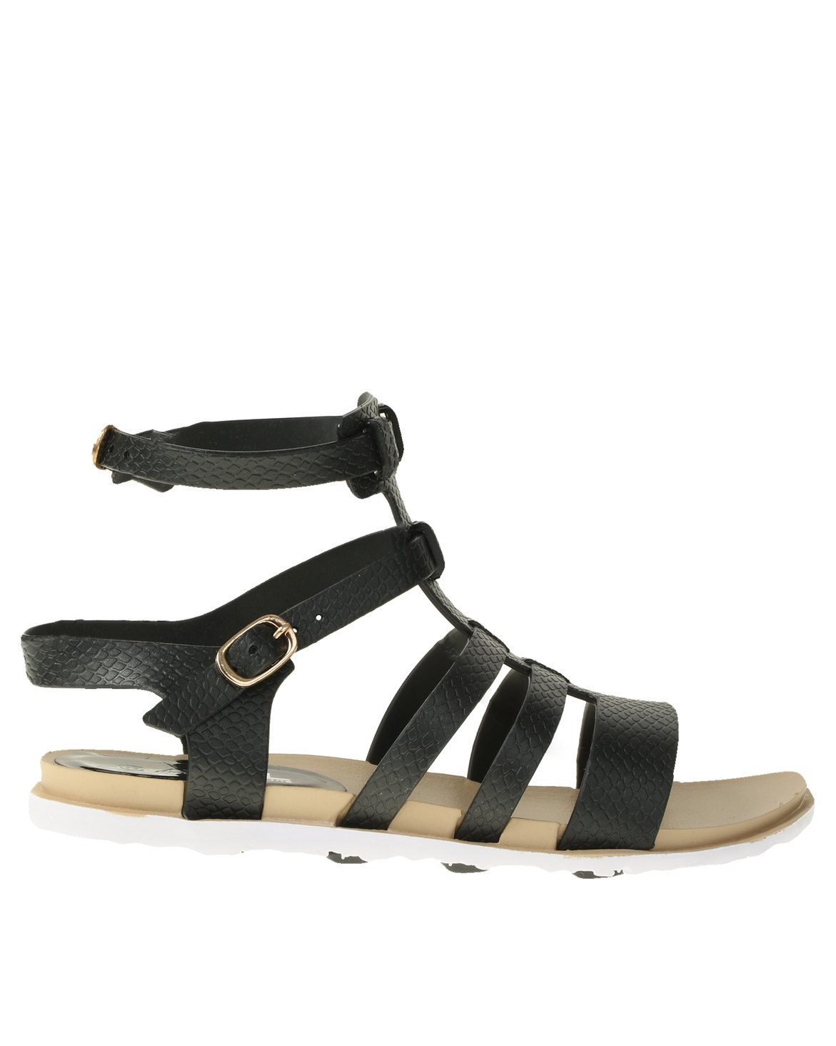 Awol Multi Strap T-Bar Flat Sandal Black | Zando