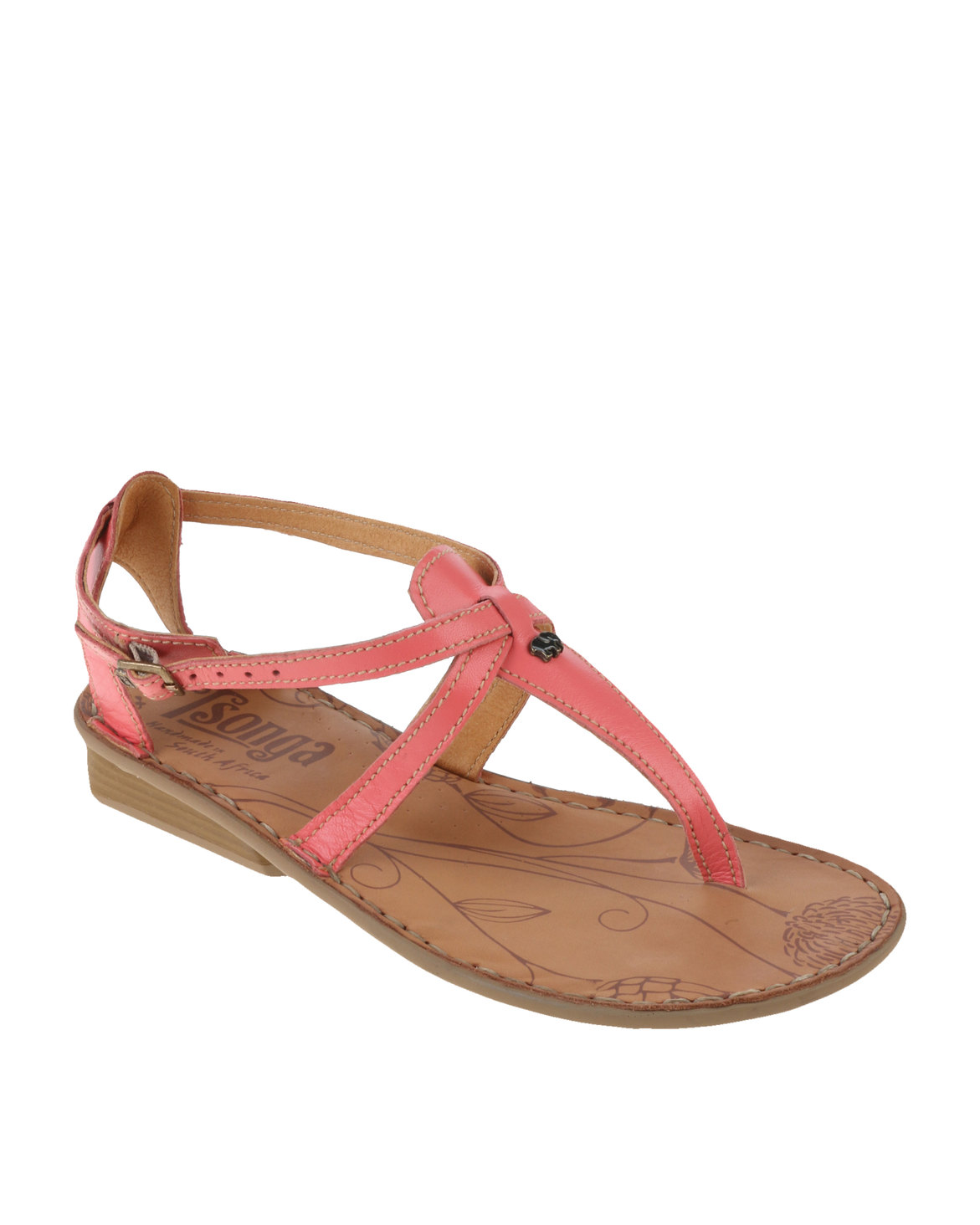Tsonga Gobongo 015 Leather Toe Thong Sandal with Ankle Strap Coral | Zando
