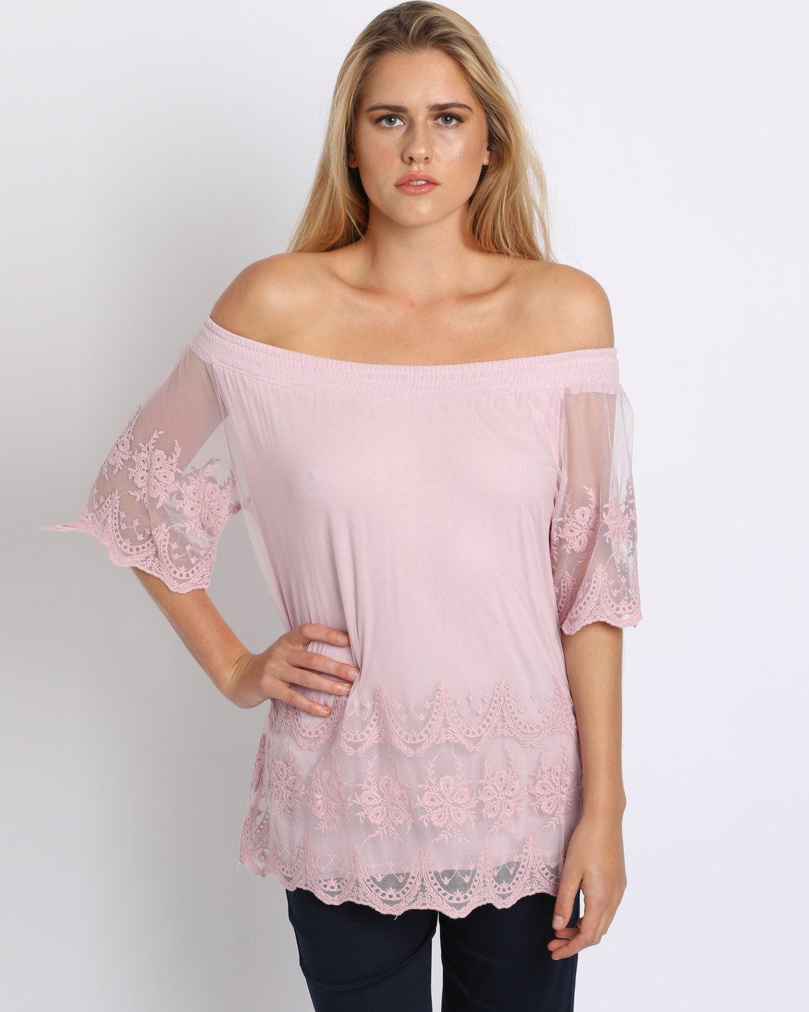 Queenspark Pretty Knit Mesh/Lace Fashion Knit Top Pink | Zando