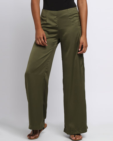 Utopia Sheen Wide Leg Pants Olive | Zando