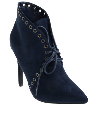 Miss Black Reid Pointy Heeled Lace Up Ankle Boots Navy | Zando