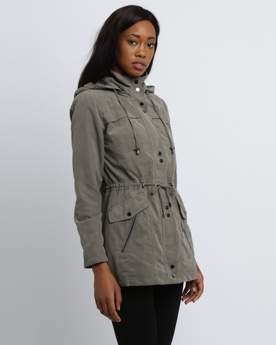 Queenspark Woven Suede Casual Coat with Hardware Detail Fatigue | Zando