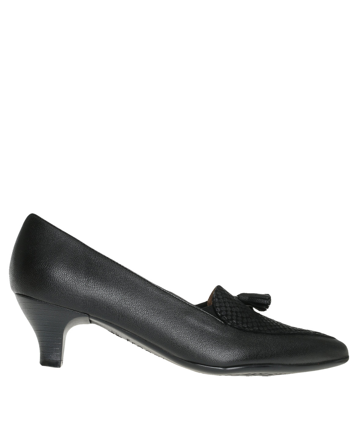 Froggie Spring Leather Tassel Kitten Heel Court Shoe Black | Zando