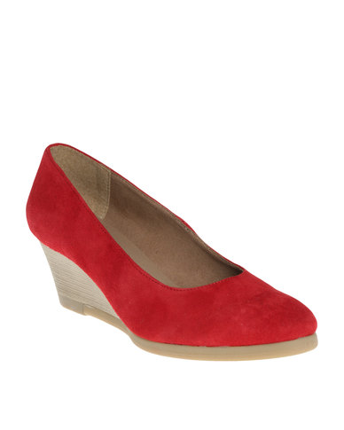 Froggie Greta Leather Mid Heel Wedge Shoe Red | Zando