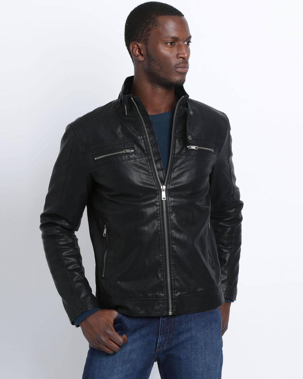 Caterpillar Mens PU Biker Jacket Black | Zando