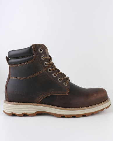 Jeep Austin Leather Casual Lace Up Ankle Boots Brown | Zando