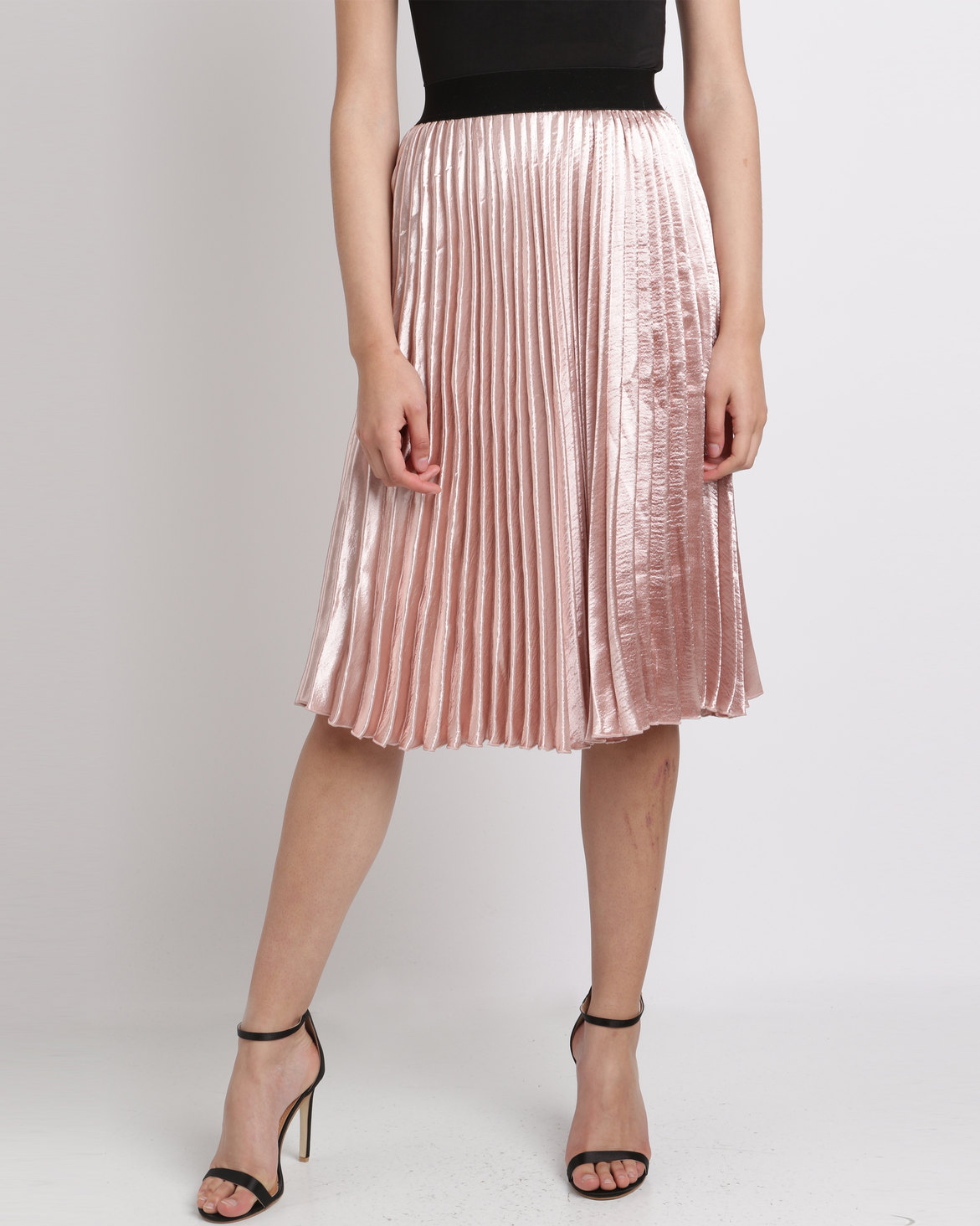New Look Satin Pleated Midi Skirt Shell Pink | Zando