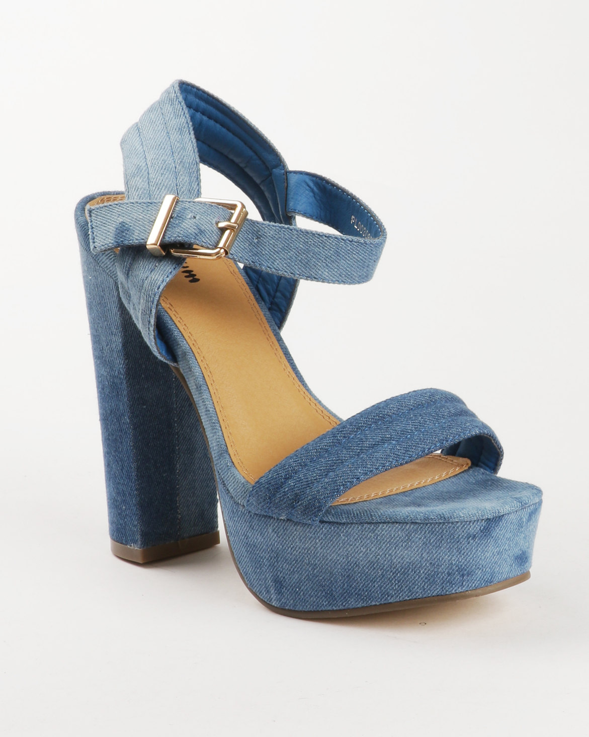 PLUM Denim 2 Block Heel Platform With Ankle Strap Light Blue | Zando