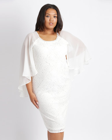  Queenspark  Plus New Lace Beaded Dynasty Dress  White Zando