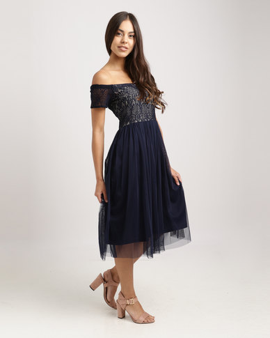  Legit  Off The Shoulder Lace Bodice Prom  Dress  Midnight 