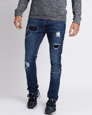 Beaver Canoe Swagga Skinny Patched Jeans Blue | Zando