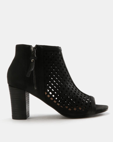 SOA Siesta Block Heel Peep Toe Boots Black | Zando