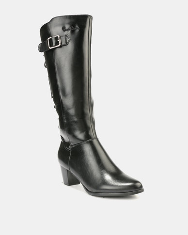 Pierre Cardin Lace Up Detail Heeled Long Boots Black | Zando