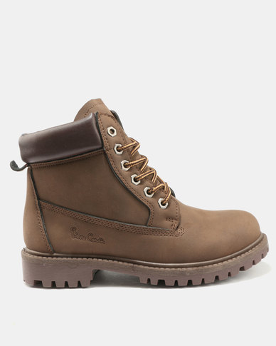Pierre Cardin Cleated Outsole Lace Up Worker Boots Brown | Zando