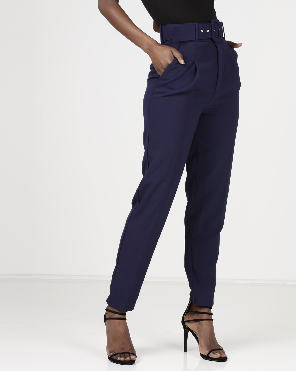 Sissy Boy High Waisted Belted Trousers Navy | Zando