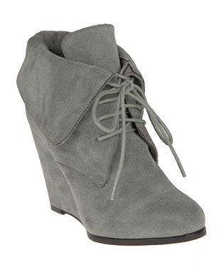 Launch Wedge Lace-Up Fold-Over Boot Grey | Zando