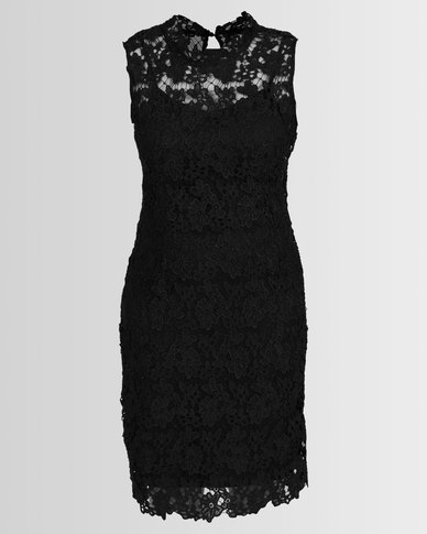 Queenspark High Neck Lace Woven Dress Black | Zando
