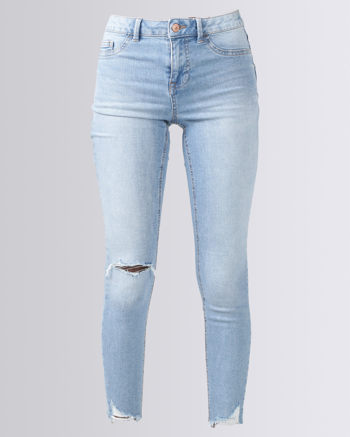 New Look Ripped Fray Hem Skinny Jenna Jeans Pale Blue Zando