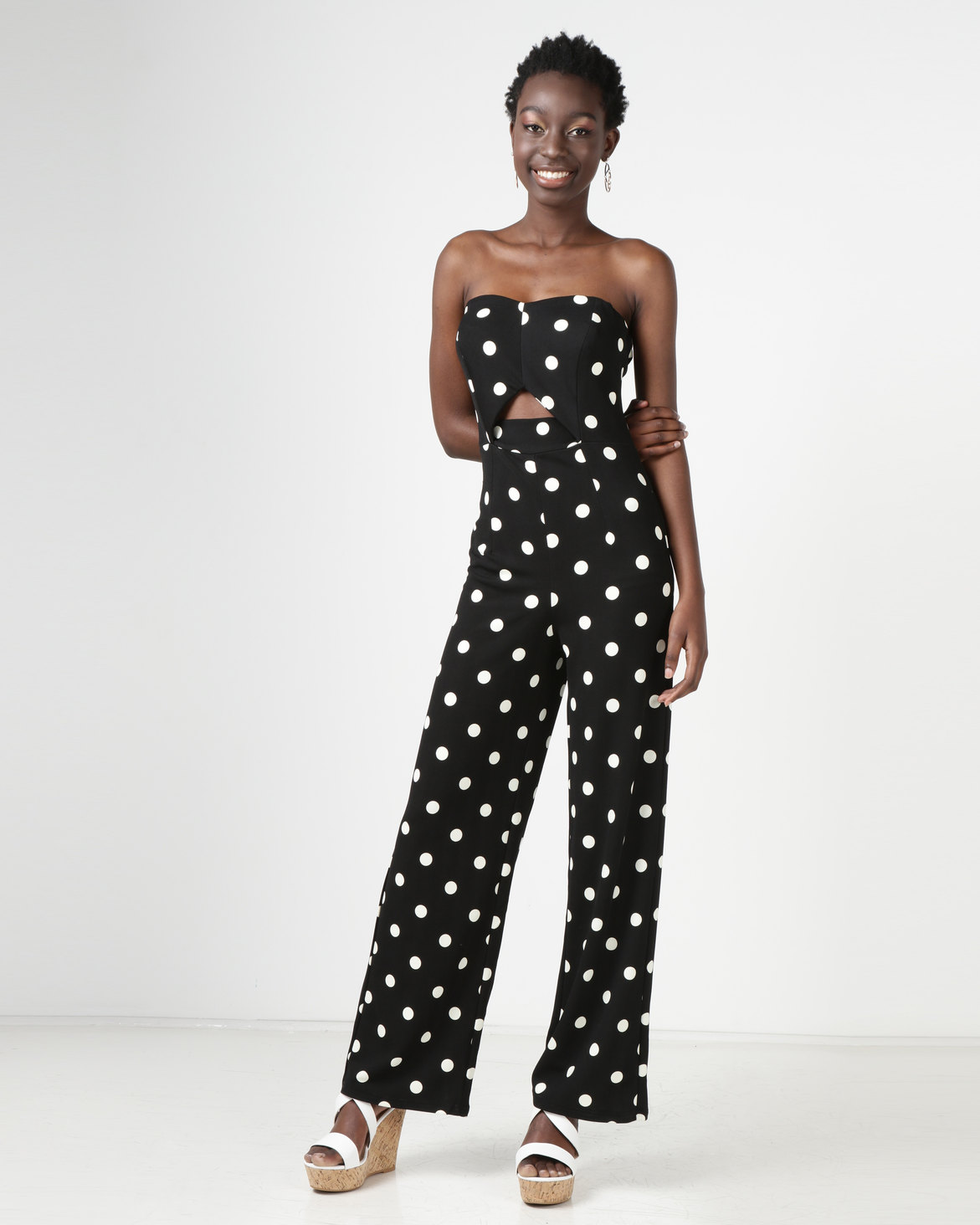 Gallery Clothing Bandeau Wide Leg Jumpsuit Black Dot | Zando