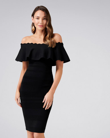 Forever New Kara Ruffle Bardot Dress  Black Zando 