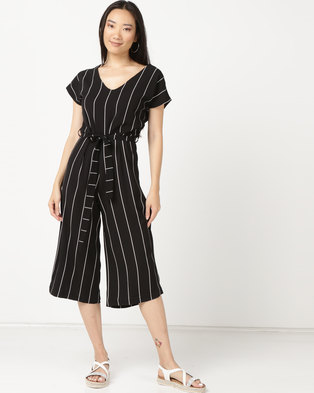 Legit Pinstripe Culotte Jumpsuit With Self Belt Black | Zando