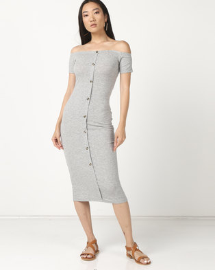  Legit  Bardot Button Thru Tube Dress  Grey Zando