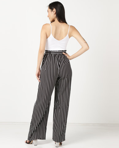 Legit Strappy Stripe Wide Leg Pants Black | Zando