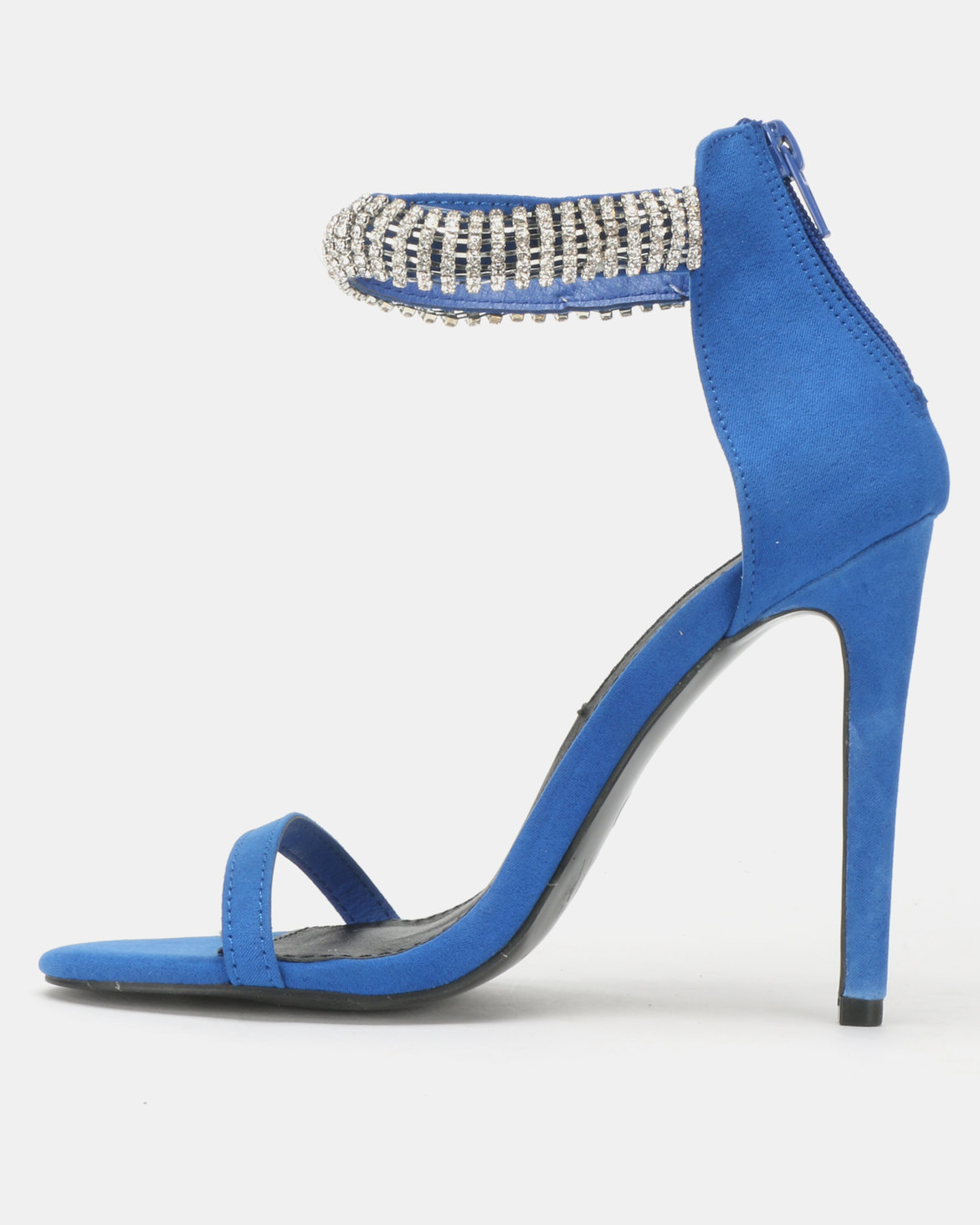 MHNY By Madison Maria Encrusted Strap Heeled Sandals Blue Suede | Zando