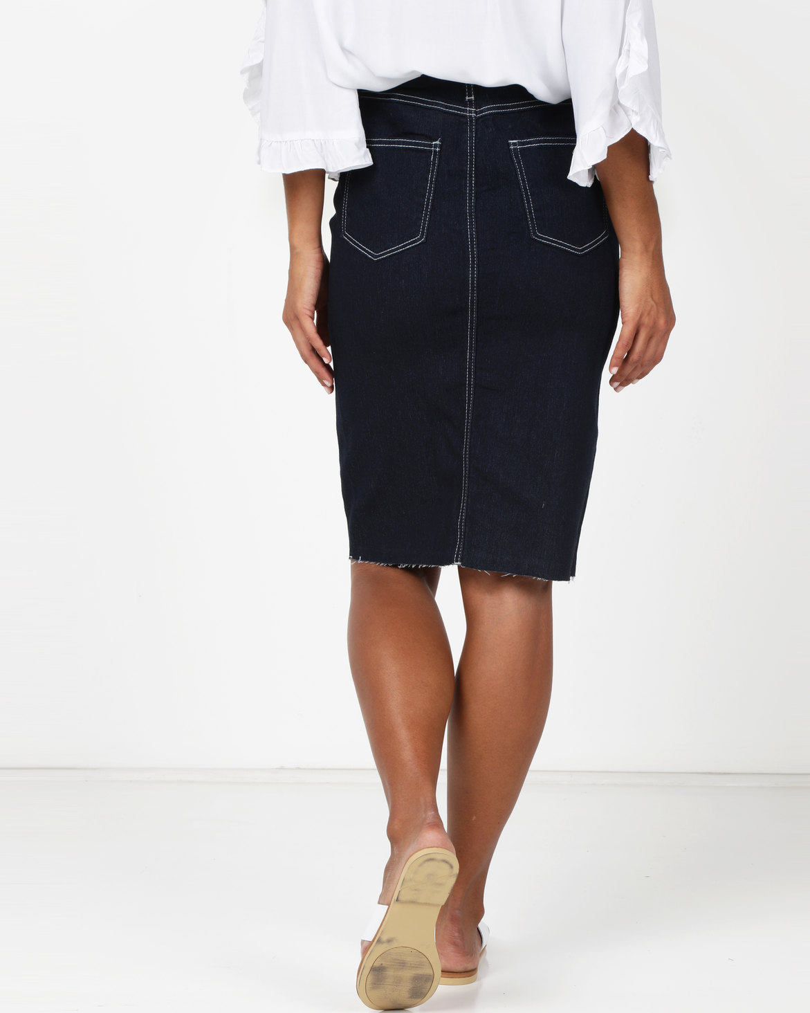 Legit Highwaisted Denim Skirt With Front Slit Ink | Zando