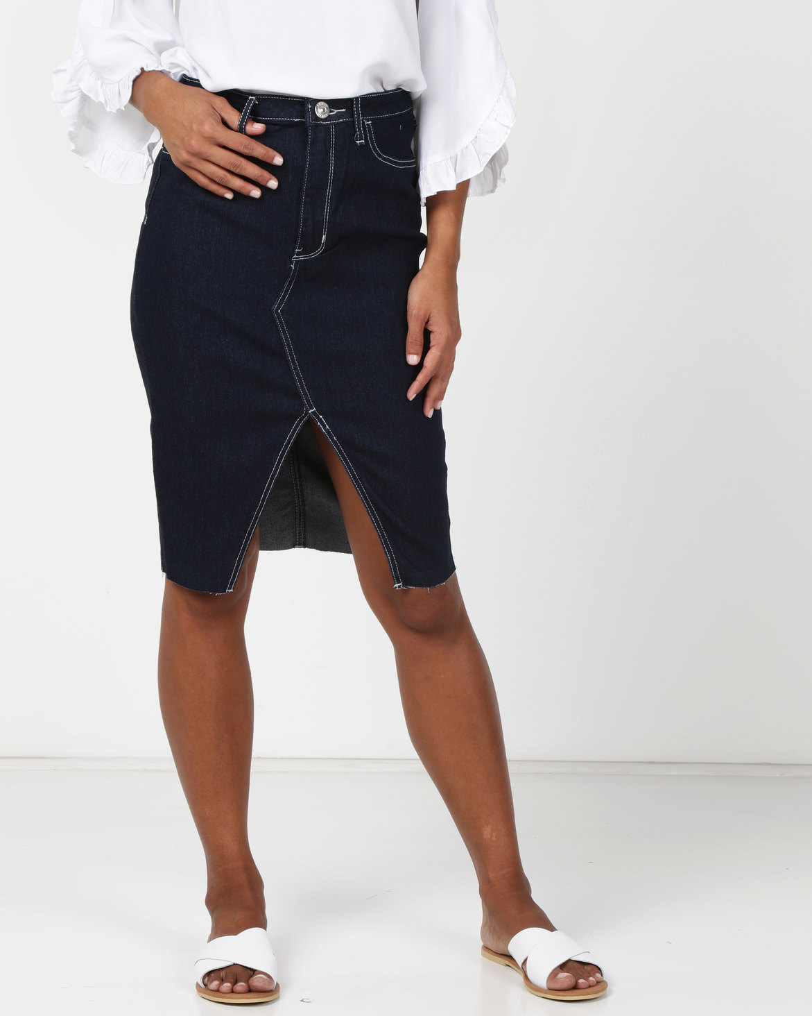 Legit Highwaisted Denim Skirt With Front Slit Ink | Zando