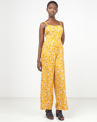 Legit Floral Jumpsuit With Tie Back Detail Mustard | Zando