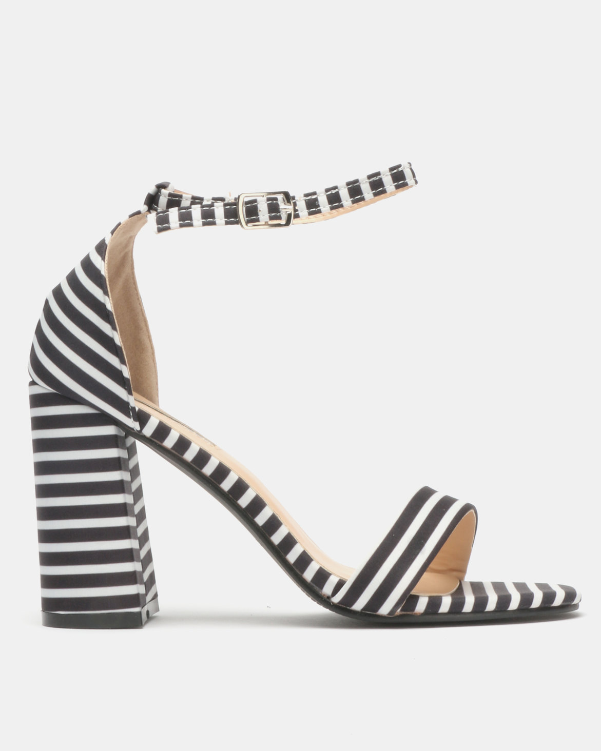Legit Striped Block Heel Banded Mule Sandals Black/White | Zando