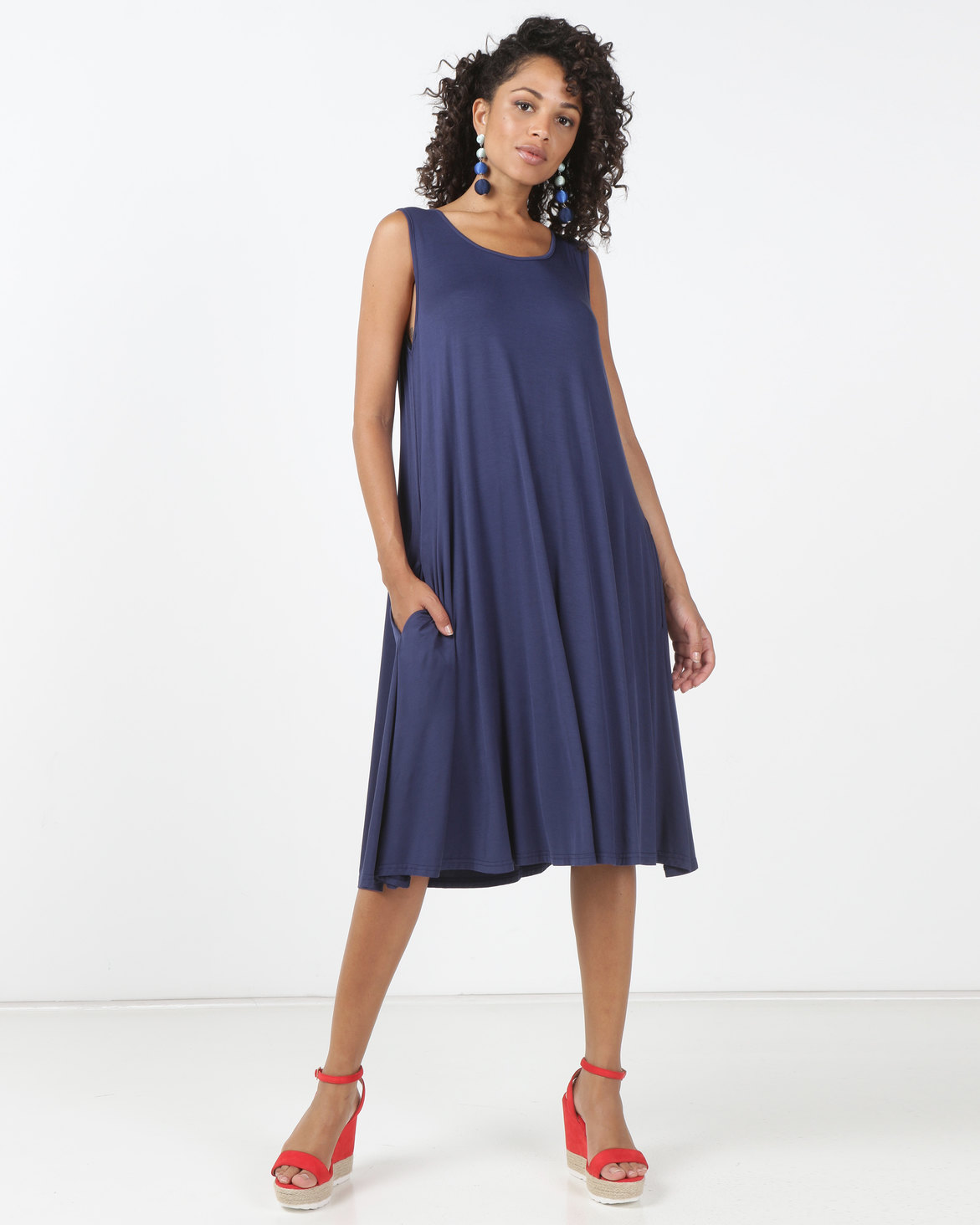 Queenspark Umbrella Knit Dress With Pocket Detail Navy | Zando