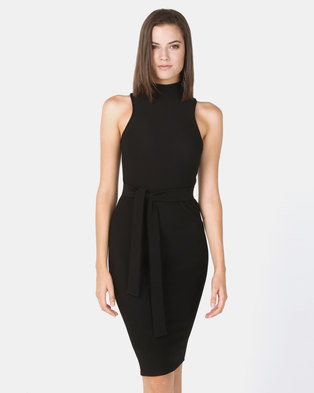 New Look Ribbed Tie Front Sleeveless Dress  Black Zando 