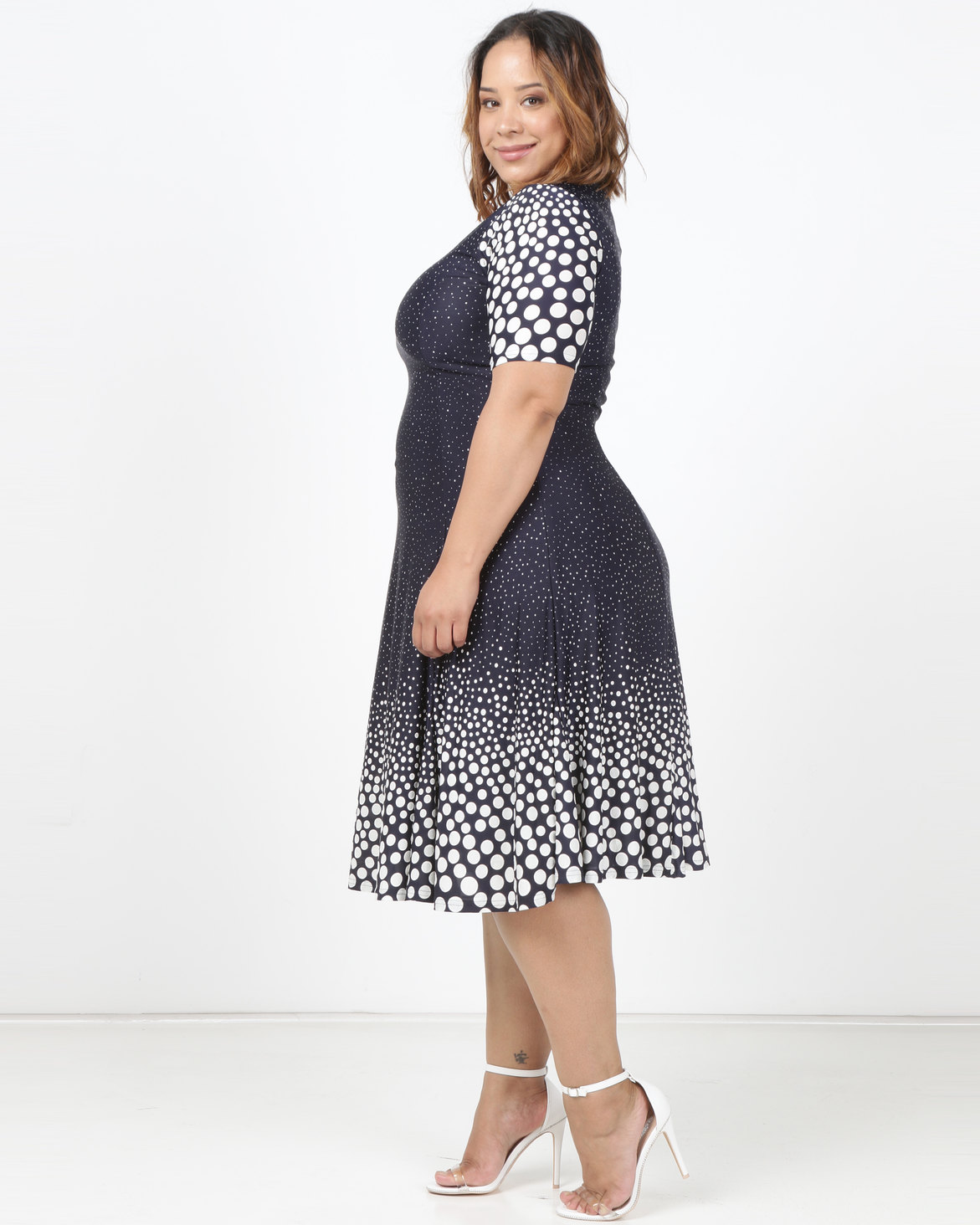 Queenspark Plus Ombre Spot Printed Knit Dress Navy Zando