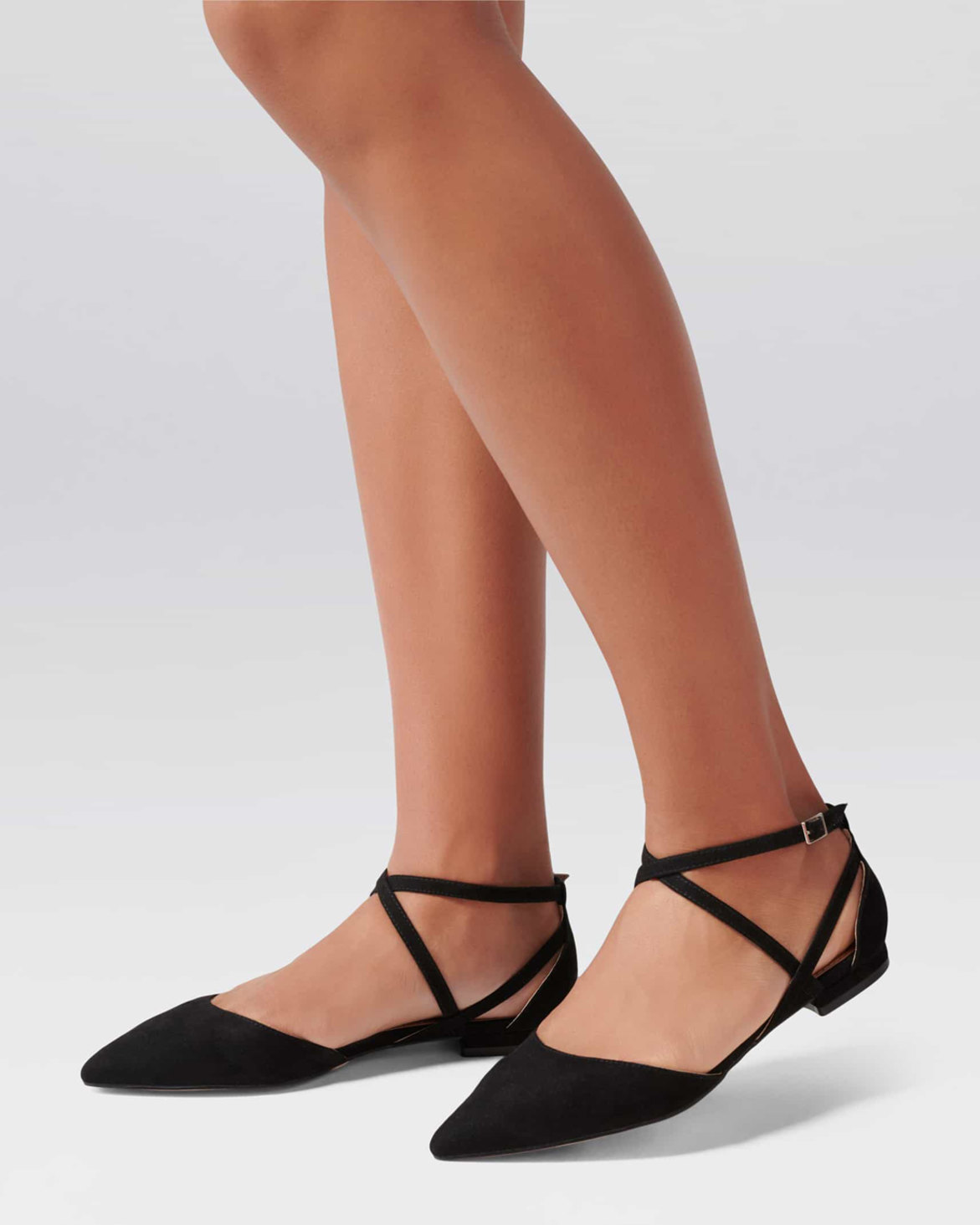 Ellie Cross Strap Pointed Flats Black Zando