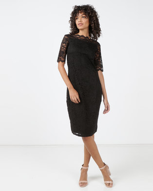 Queenspark Monaco Stretch Lace Woven Dress  Black Zando 