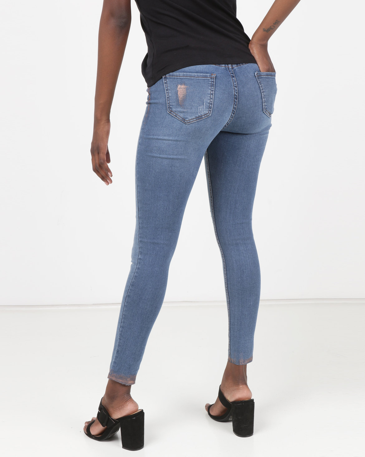 Legit Skinny Jeans With Rose Gold Paint Detail Stonewash | Zando