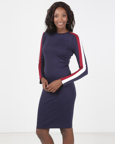 zando brave midi stripe soul navy sleeve dress