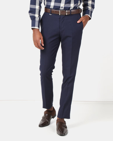 Jonathan D Flat Front Tailored Fit Formal Trousers Navy | Zando