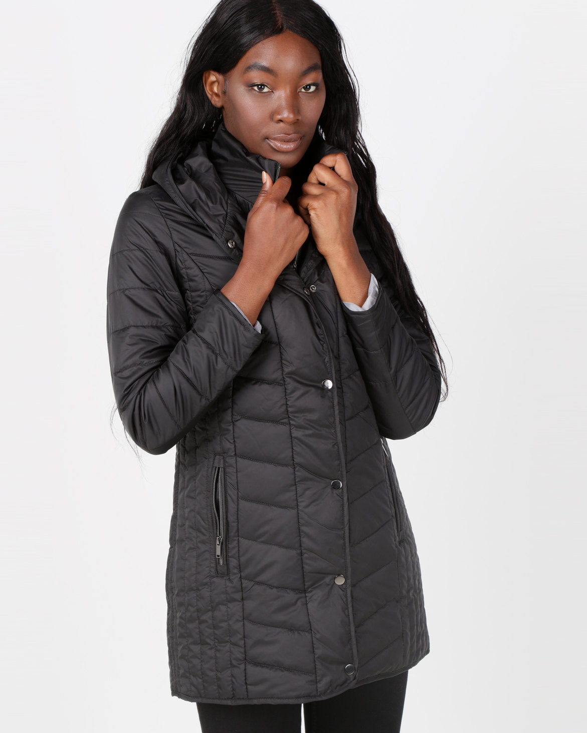 Queenspark Quilted Zip Through Woven Puffer Jacket Black | Zando