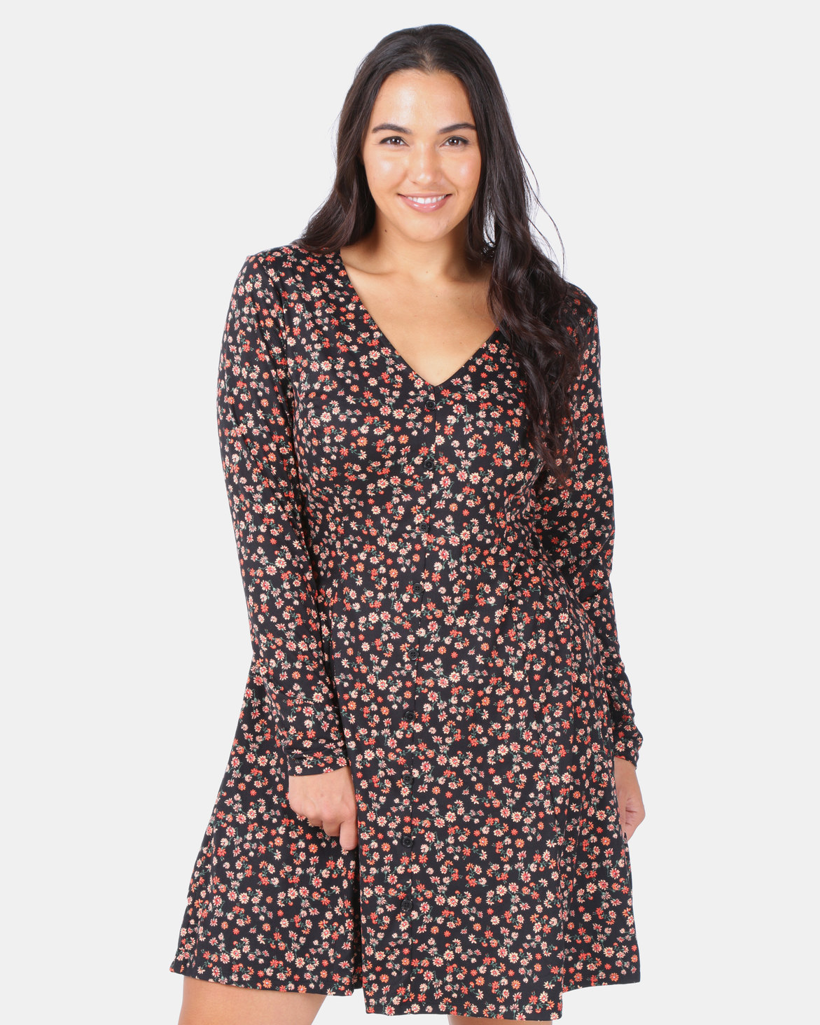 New Look Curves Long Sleeve Soft Touch Dress Black Floral Zando 