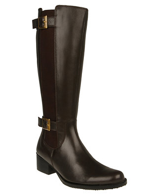 Firenze Leather Elastic Riding Boots Dark Brown | Zando