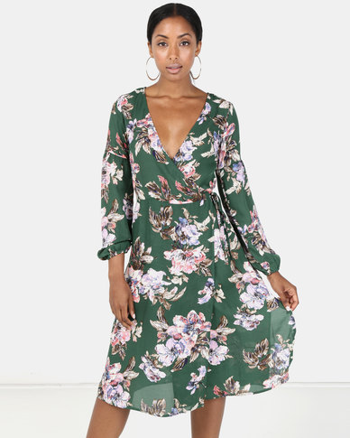 Brave Soul Long Sleeve Dress Green Floral Print | Zando
