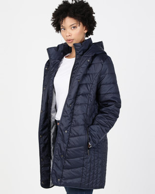 Queenspark Quilted Zip Through Woven Puffer Jacket Navy | Zando